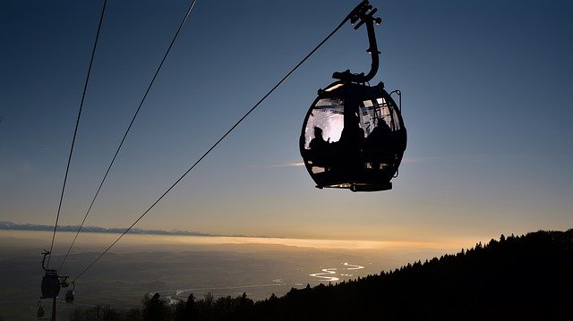cable car at sunset