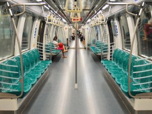 interior metro with green chairs
