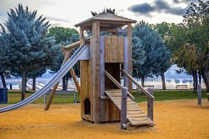 playground with wooden structures
