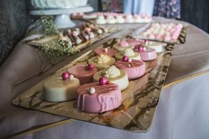 sweet desserts in pink and white
