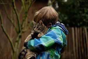 boy holding cat