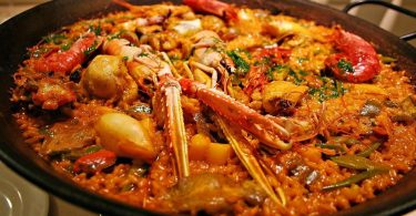 traditional paella in pan