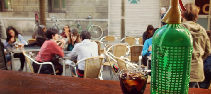 outside terrace with vermouth in close up