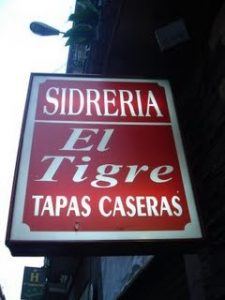 sign outside of El Tigre tapas bar Madrid