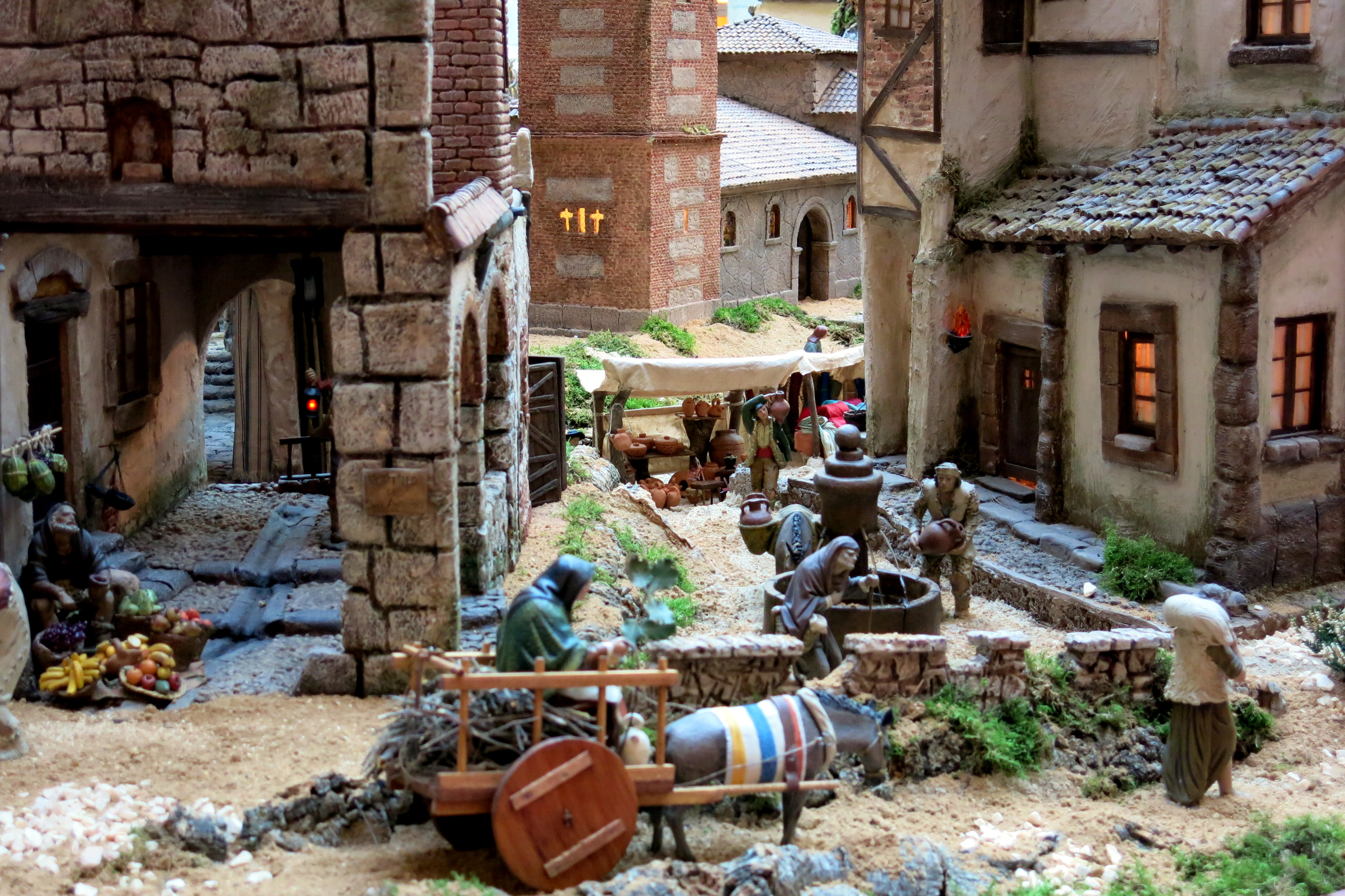 nativity scene recreated with houses and people
