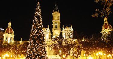 old building in Madrid with christmas tree