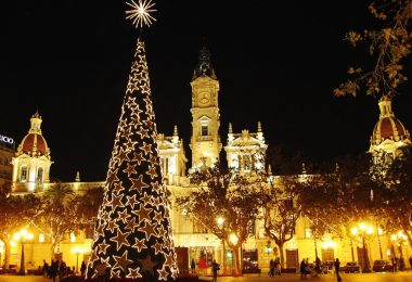 old building in Madrid with christmas tree