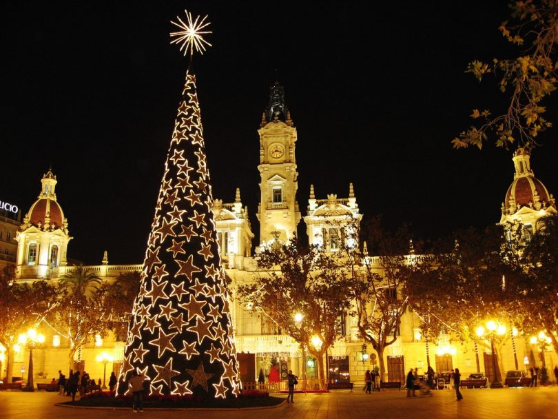 old building in Madrid with christmas tree