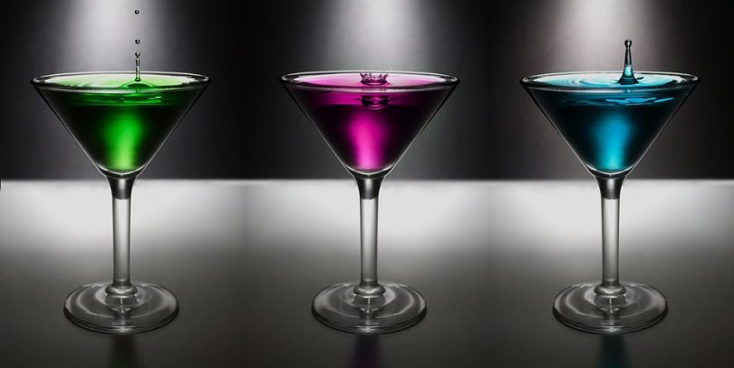 3 martini's on a bar