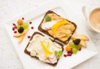 rye bread with two types of hummus