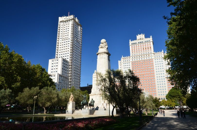 madrid buildings with park in front