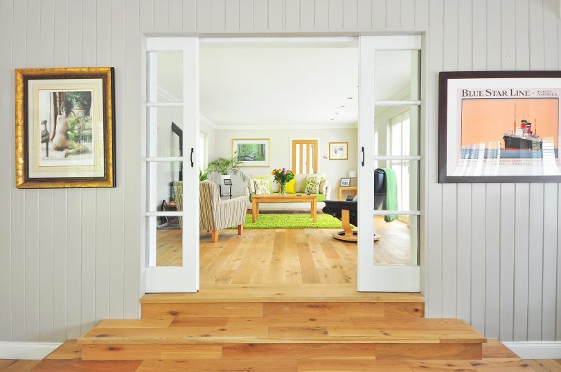 living room with wooden floors